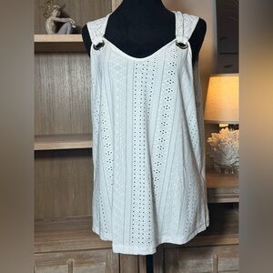 White Eyelet O-Ring Tank Top | V-Neck Boho Sleeveless Blouse XXL